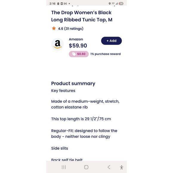 The Drop Black Long Ribbed Tunic Top Size Small NWT - Picture 5 of 5